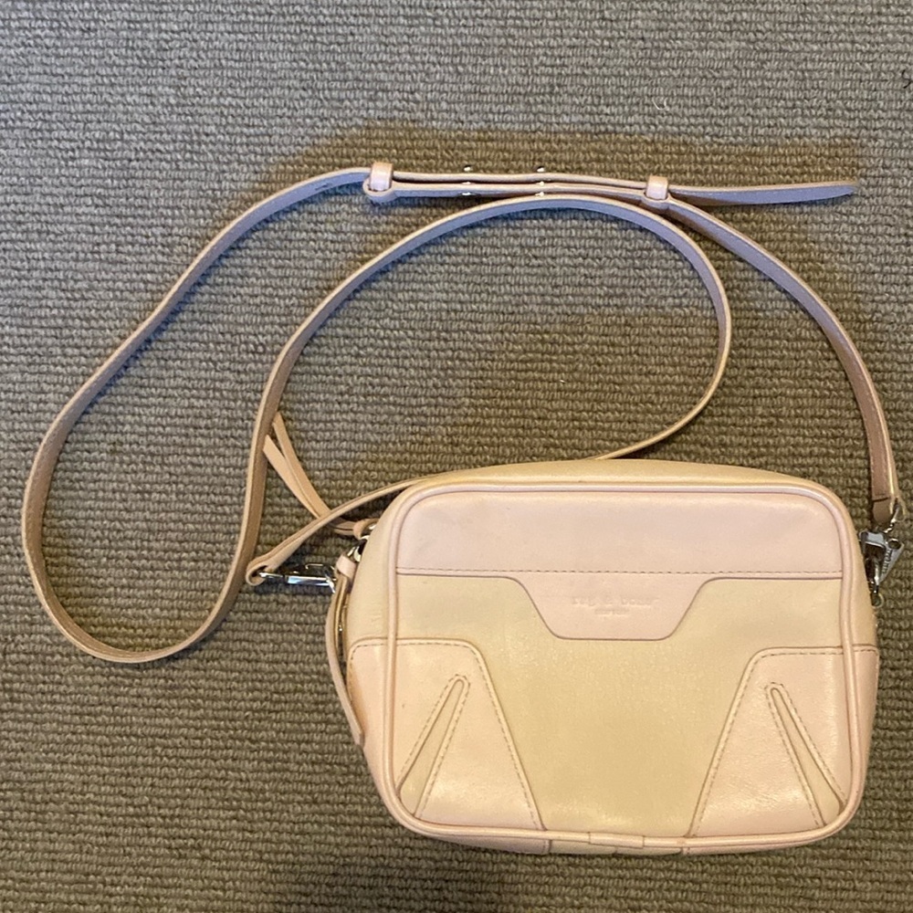 Rag & Bone New York Crossbody Bag. Two-Toned Baby Pink Leather Silver Zip.